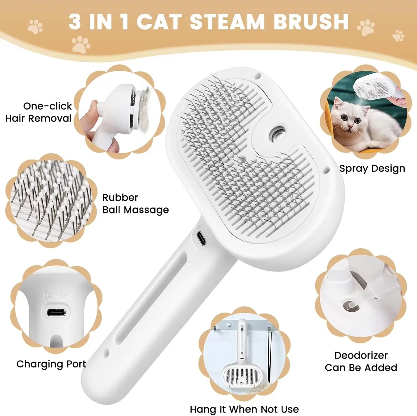 Pets Steam Brush 3 in 1 